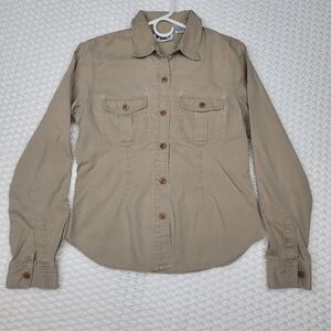 DKNY Jeans Camping Shirt Outdoors Khaki Womens Size 8 Long sleeves Button-Up